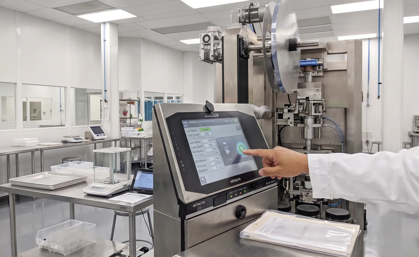Technician monitoring a production line control panel